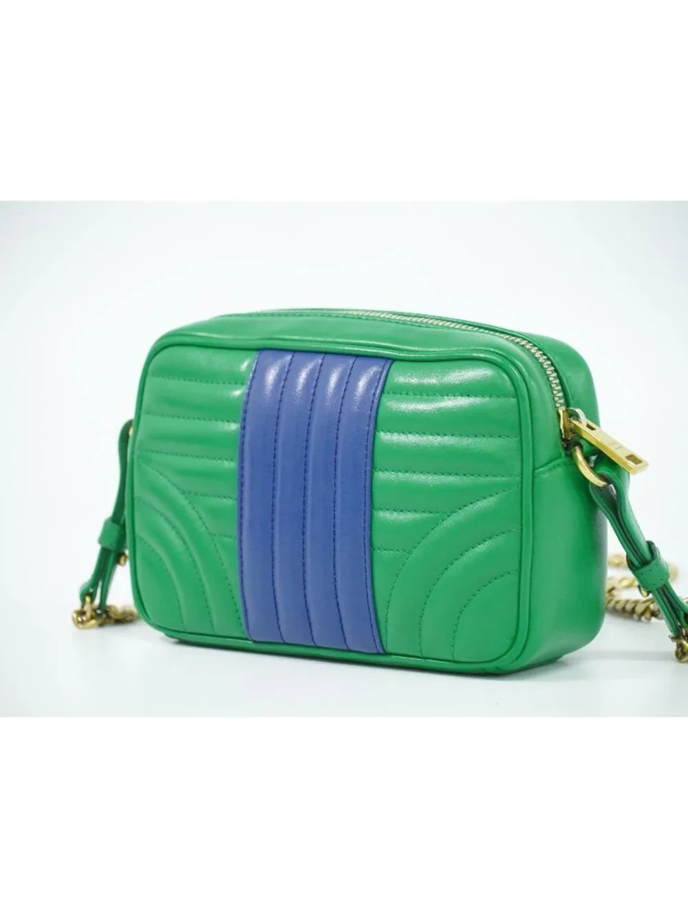 Prada Diagram Chain Shoulder Bag Pochette Leather Green Blue Diagramme